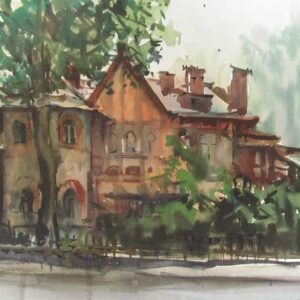 Старый особняк на Каменном острове — акварель, Санкт-Петербург. Дача Гаусвальд до реставрации 2017
